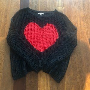 Oversized Black Sweater with Red Heart